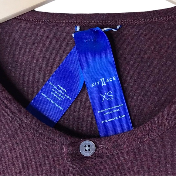Kit and Ace Performance Henley Shirt Top Size Soft Comfort Burgundy Men's XS - Picture 4 of 12